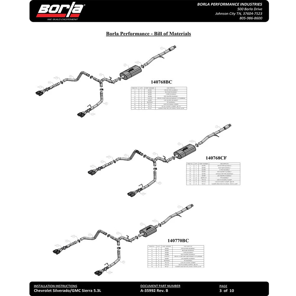 Borla Cat-Back Exhaust System - Touring | Multiple Fitments (140767)