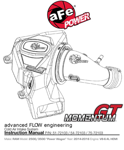 aFe Momentum GT Cold Air Intake System w/ Pro 5R Media | Ram 2500 6.4L Hemi (14-16) (54-72103)