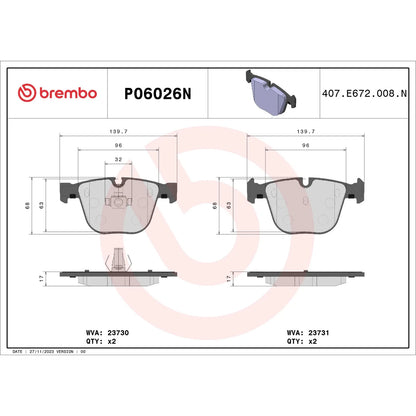Brembo OE Premium NAO Ceramic Rear Brake Pads | BMW 1 Series M / M3 / M5 / M6 (11-18) (P06026N)