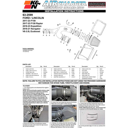 K&N 2017-2018 Ford F-150 Ecoboost 3.5L F/I AirCharger Performance Intake | Ford F-150 (17-18) (63-2599)