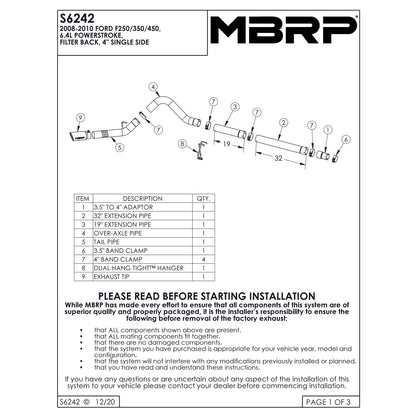 MBRP 08-10 F250/350/450 6.4L Filter Back Single Side Exhaust | F-250/350/450 (S6242BLK)