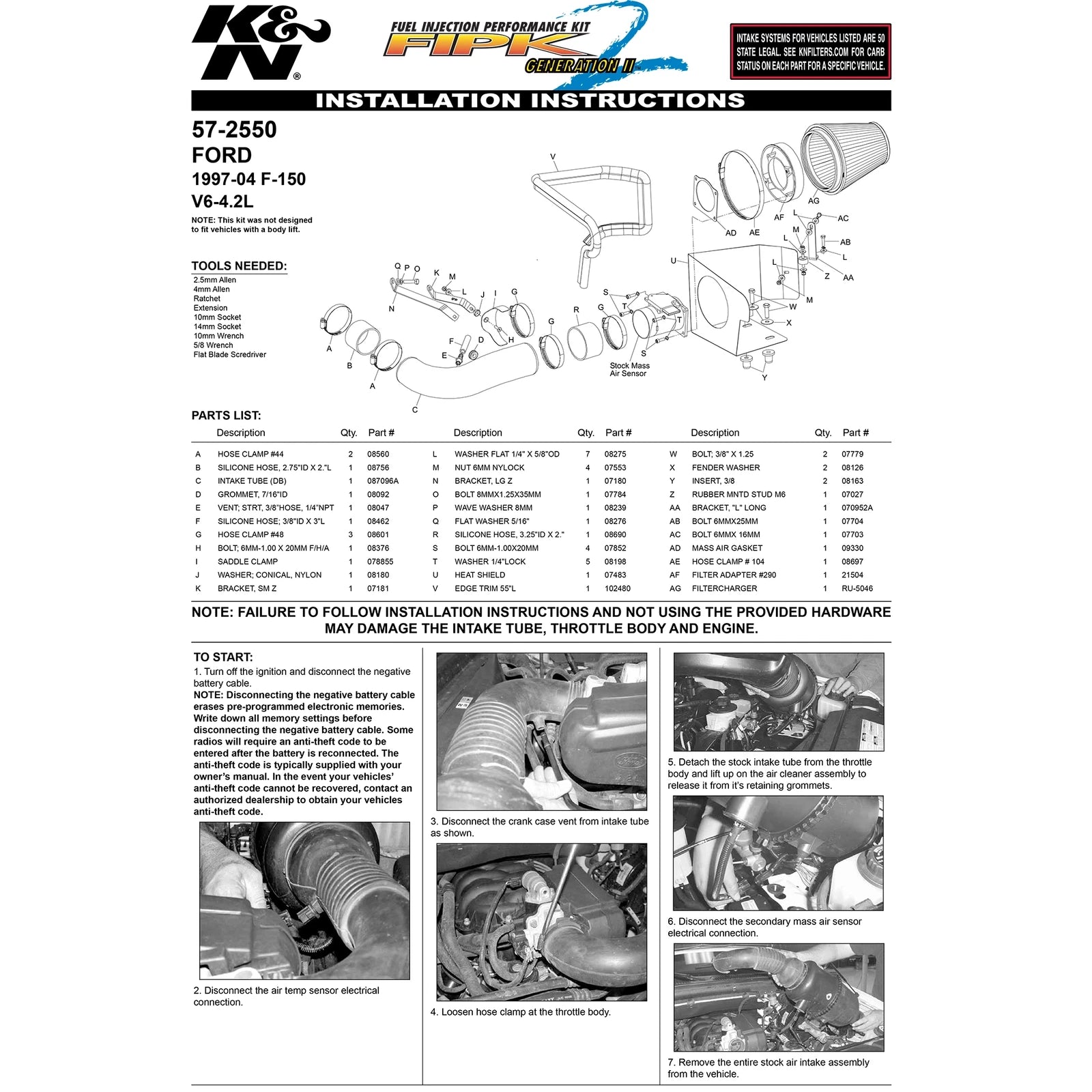 K&N Performance Intake Kit | Ford F-150 (97-04) V6-4.2L (57-2550)