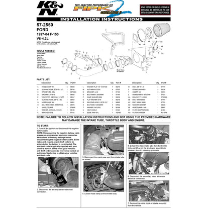 K&N Performance Intake Kit | Ford F-150 (97-04) V6-4.2L (57-2550)