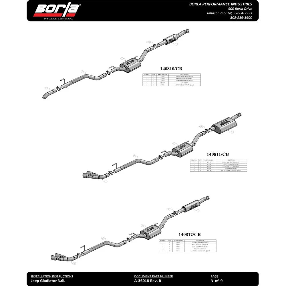 Borla Cat-Back Exhaust System - S-Type | 2020-2020 Jeep Gladiator 3.6L (140812)