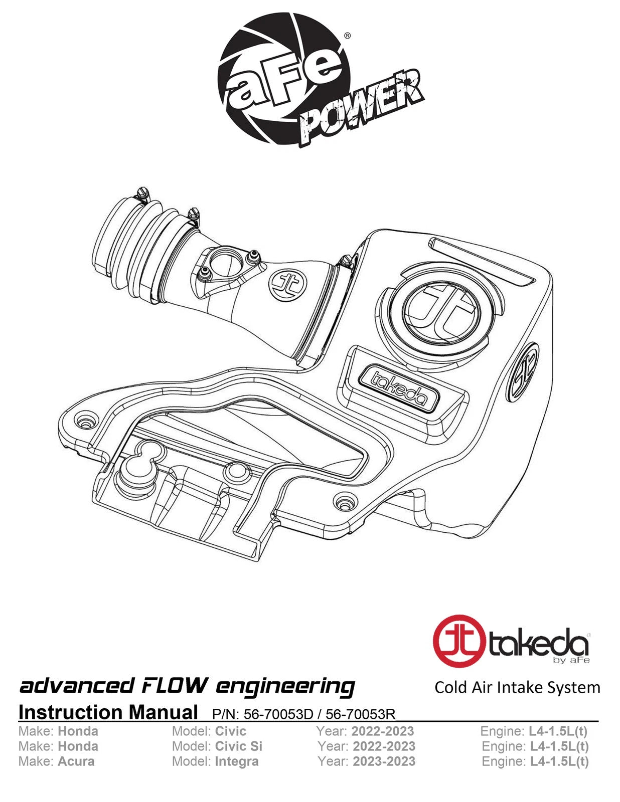 aFe Takeda Momentum Cold Air Intake w/ Pro DRY S | Honda Civic L4 1.5L (22-23) (56-70053D)