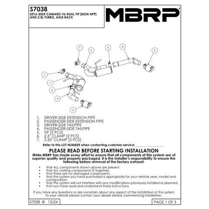MBRP 2.5in Aluminum Non NPP Axle Back | Camaro 16-19 (S7038AL)