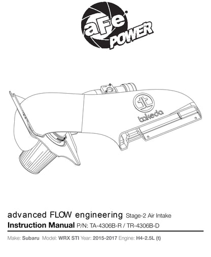 aFe Takeda Stage 2 Pro 5R Intake System | Subaru STI H4-2.5L (15-17) (TA-4306B-R)