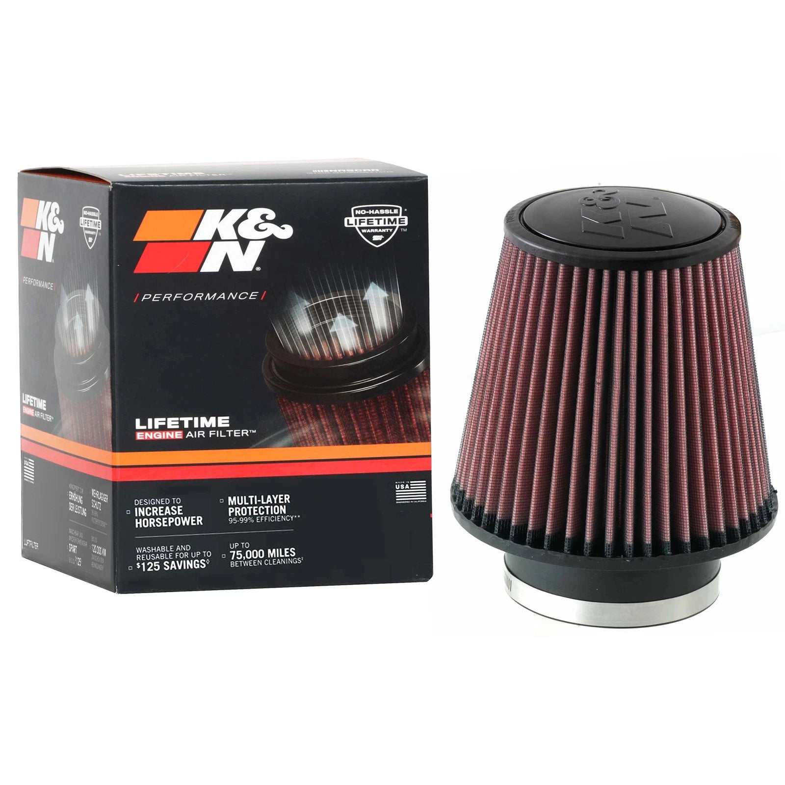 K&N RU-5060 Universal Round Tapered Performance Washable Air Filter for Intake