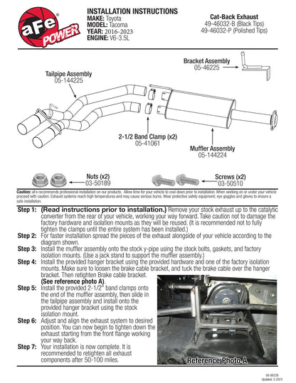 aFe Rebel Series 3in 409SS Cat-Back Exhaust | Toyota Tacoma V6-3.5L (16) (49-46032-B)