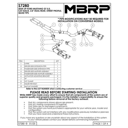 MBRP Armor Pro 3in Street Profile Catback Exhaust | Ford Mustang GT (24+) (S7280304)