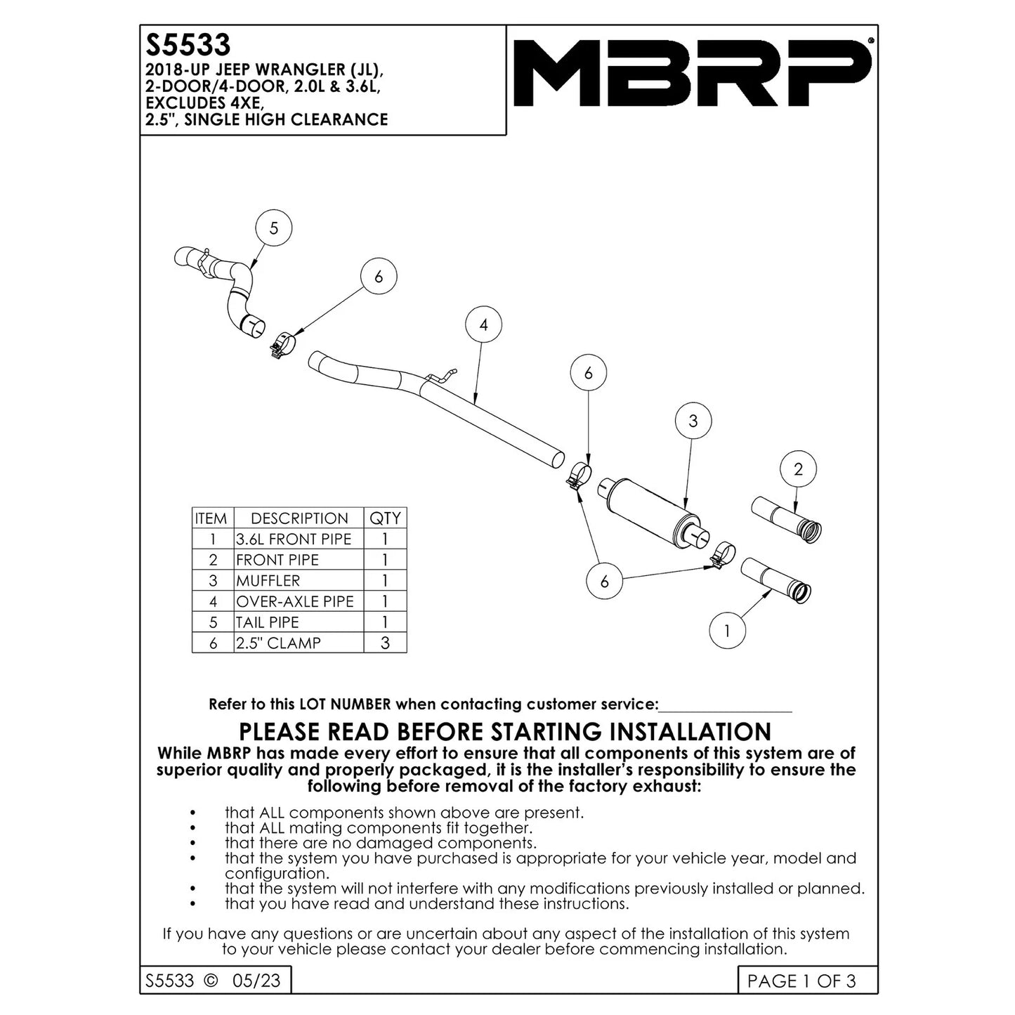 MBRP 2.5in Single Rear Exit High Clearance Cat-Back | Jeep Wrangler JL (18-20) (S5533304)