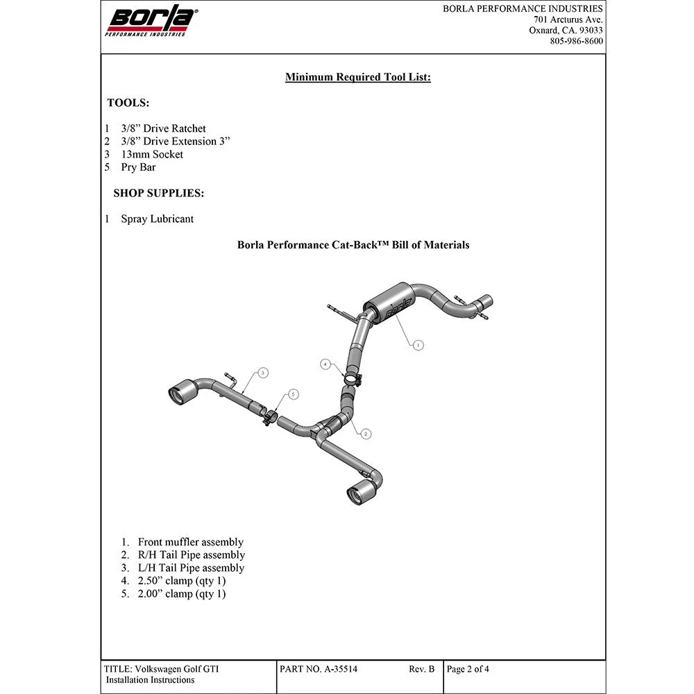 Borla Catback Exhaust | 2010-2014 VW Golf GTI MK6 (140347)