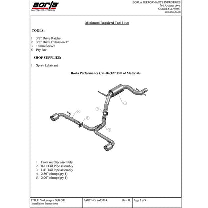 Borla Catback Exhaust | 2010-2014 VW Golf GTI MK6 (140347)