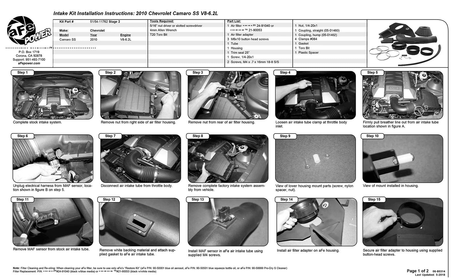 aFe MagnumFORCE Stage-2 P5R Intake | Chevrolet Camaro (10-11) V8 6.2L (54-11762)