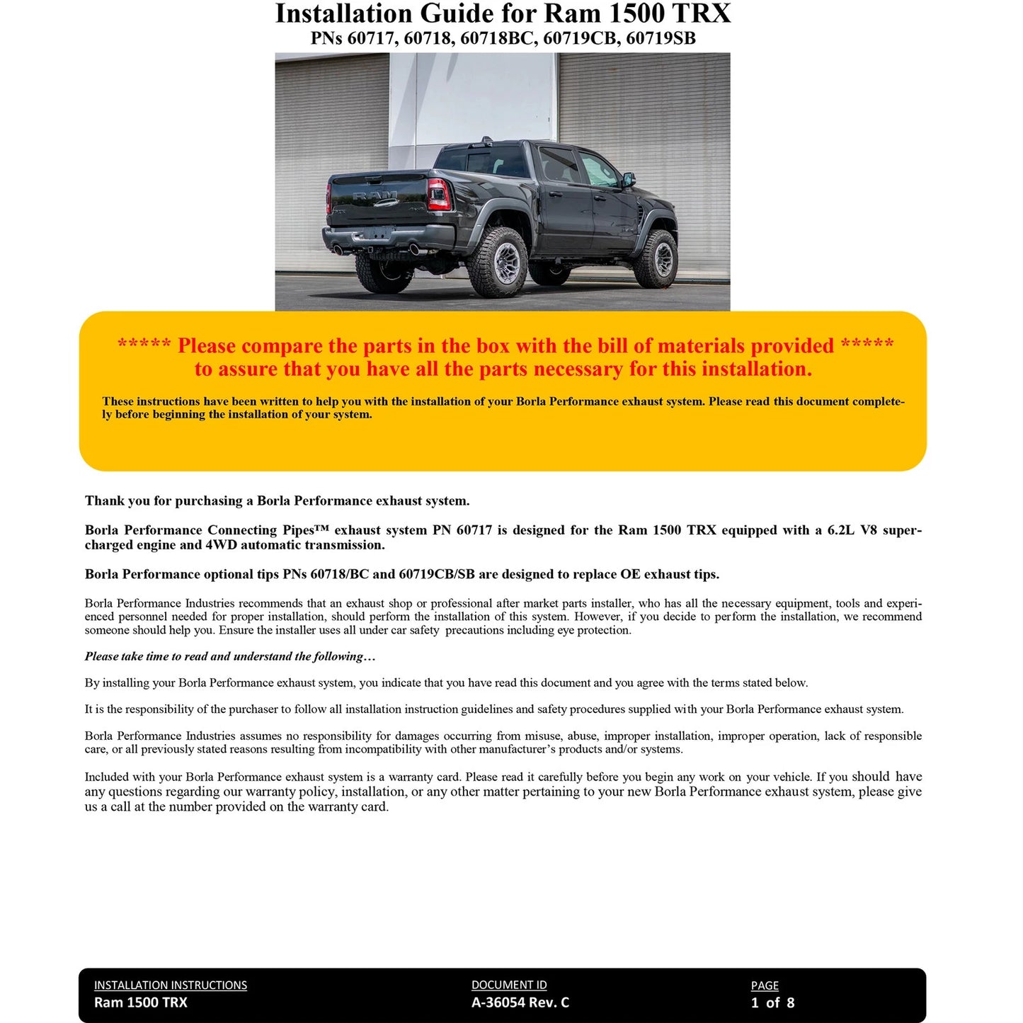 Borla 3in Connecting Pipes | Dodge RAM 1500 TRX 6.2L V8 (21-22)