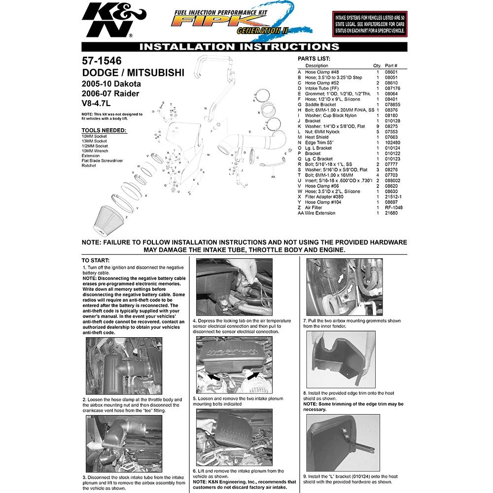 K&N Performance Intake Kit | Dodge Dakota (05-06) (57-1546)