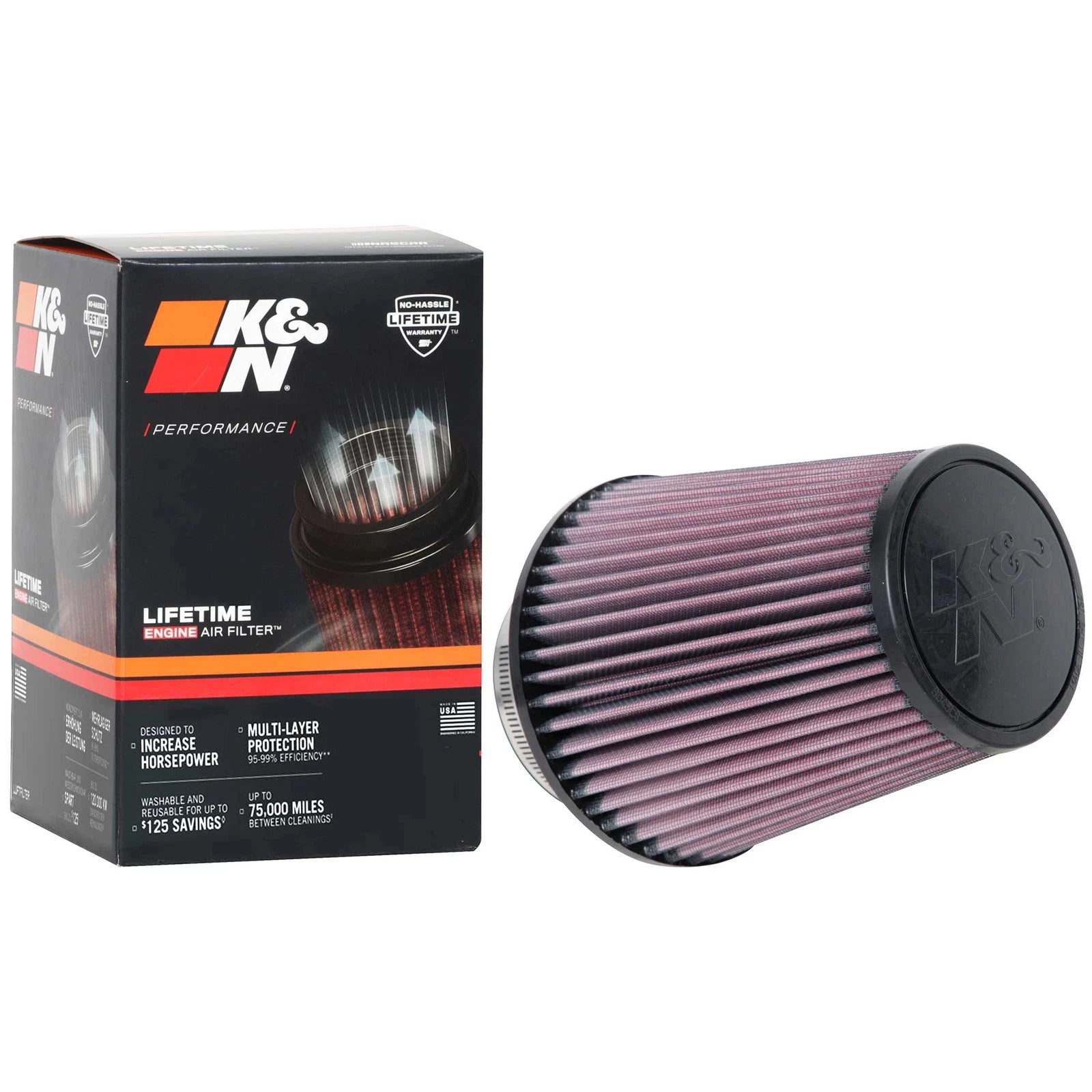 K&N RU-1032 Universal Round Tapered Performance Washable Air Filter for Intake
