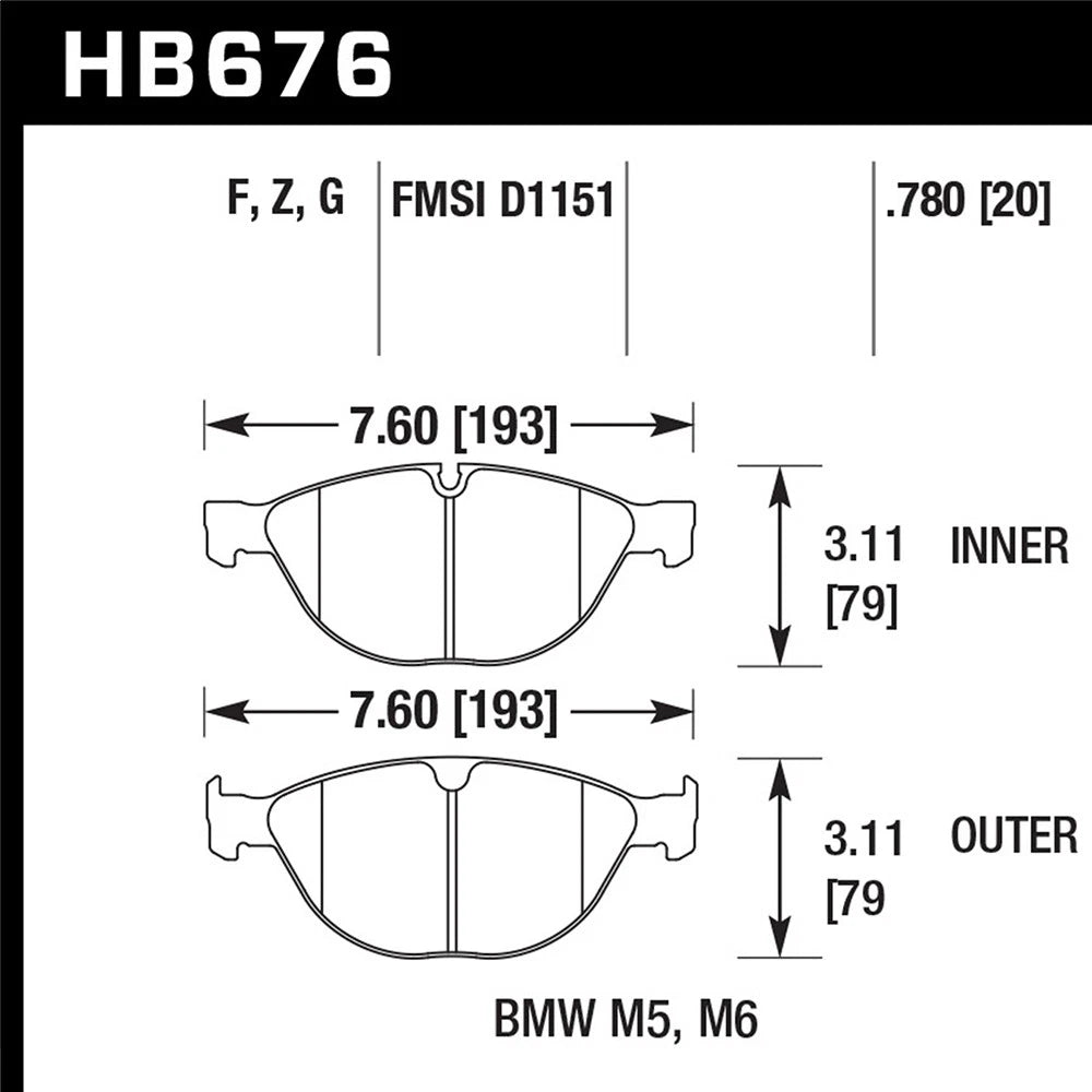 Hawk Performance Street Front Brake Pads | BMW M5 / M6 (2006–2010) (HB676F.780)
