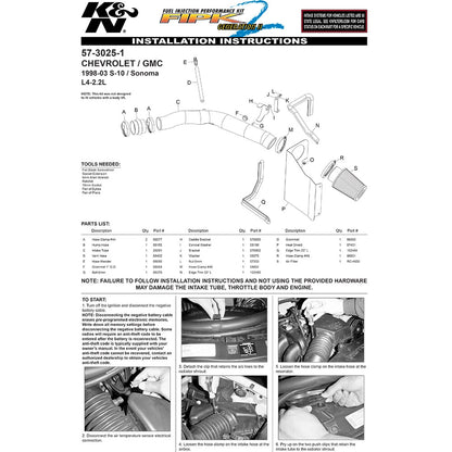 K&N Engineering Performance Intake Kit: Chevy S-10 L4 2.2L 1998 - 2003