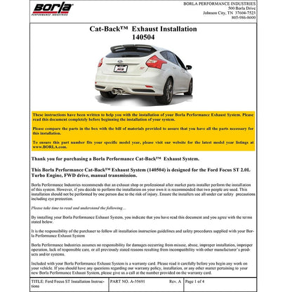 Borla Cat-Back Exhaust System - S-Type | 2013-2018 Ford Focus ST 2.0L (140504)
