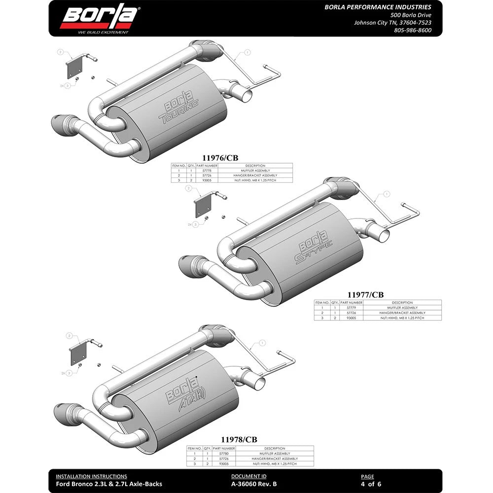 Borla 21-22 Ford Bronco 2.3L ATAK Axle Back Exhaust w/ Black Tips | Bronco VI (U725) (11975CB)