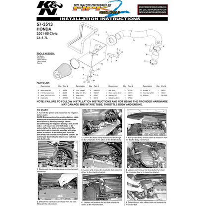 K&N Performance Intake Kit | 2001-2005 Honda Civic (57-3513)