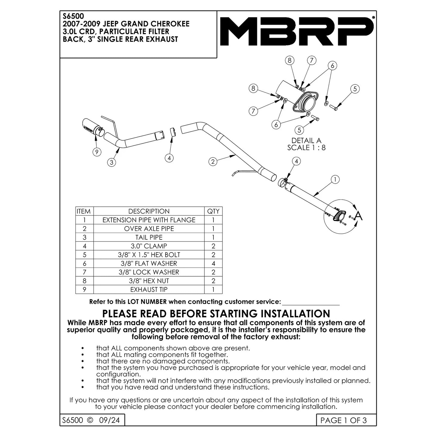 MBRP 3in. Filter Back Single Rear Exit | Jeep 3.0L (07-09) (S6500409)