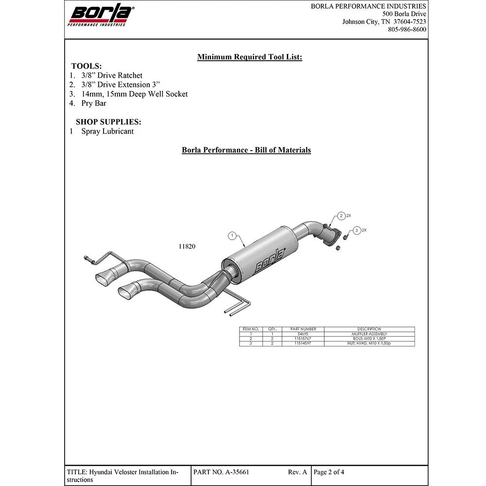 Borla Type-S Axle-Back Exhaust System | 2013-2017 Hyundai Veloster (11821)