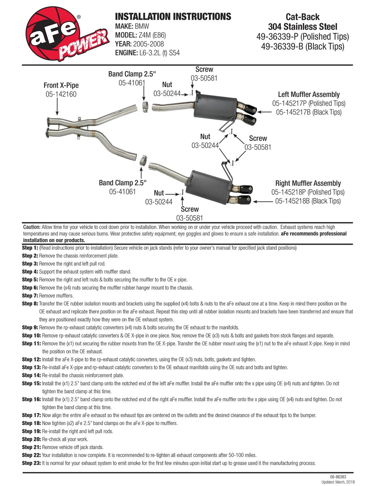 aFe MACH Force-Xp 2.5in SS Cat-Back BMW Z4 M Coupe/Roadster (05-08) (49-36339-P)