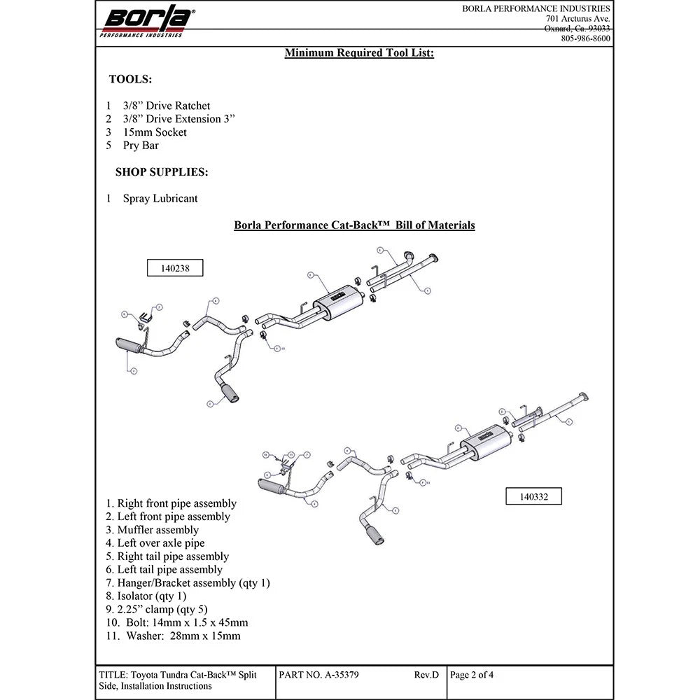 Borla Cat-Back Exhaust System - Touring | Multiple Fitments (140332)