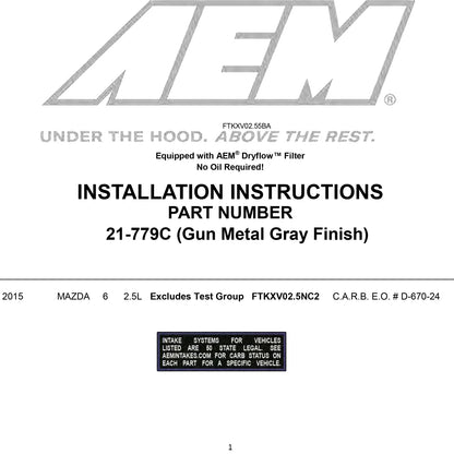 AEM 14-16 Mazda 6 2.5L Cold Air Intake System | Mazda 6 (14-16) (21-779C)