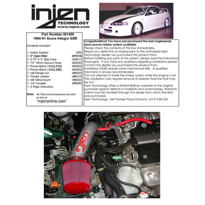 Injen Short Ram Air Intake System | 1994 - 2001 Acura Integra (IS1450BLK)