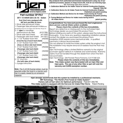 Injen SP Short Ram Cold Air Intake System | 2011 - 2012 Infiniti G25  (SP1961BLK)