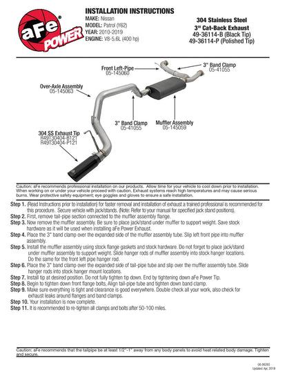 aFe MACH Force XP 3in SS Cat-Back | Nissan Patrol Y62 V8-5.6L (10-17) (49-36114-B)