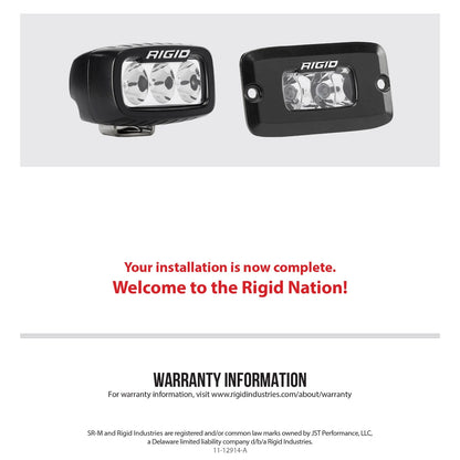 Rigid SR-M Series Pro LED Light | Flood Diffused / Flush / Black Housing (RIG922513)