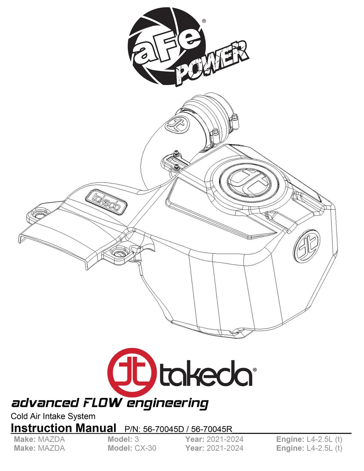 aFe Takeda Momentum Pro DRY S Cold Air Intake | Mazda 3 L4 2.5L (21-22) (56-70045D)
