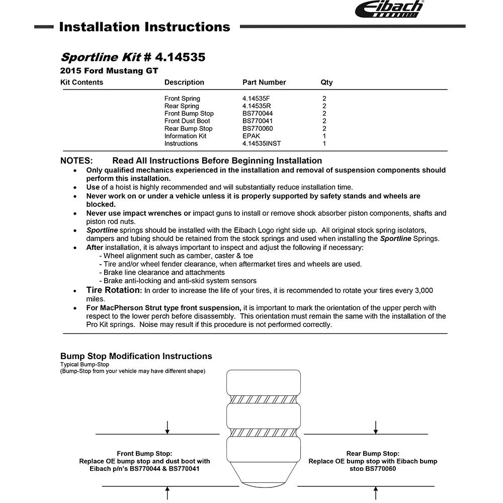 Eibach Sportline Kit | 2015 Mustang GT 5.0L V8 (4.14535)