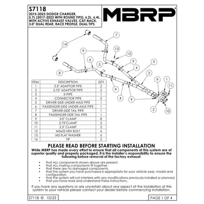 MBRP 3in Race Alum Steel Cat-Back Exhaust Dodge Charger 17-21 (S7118AL)