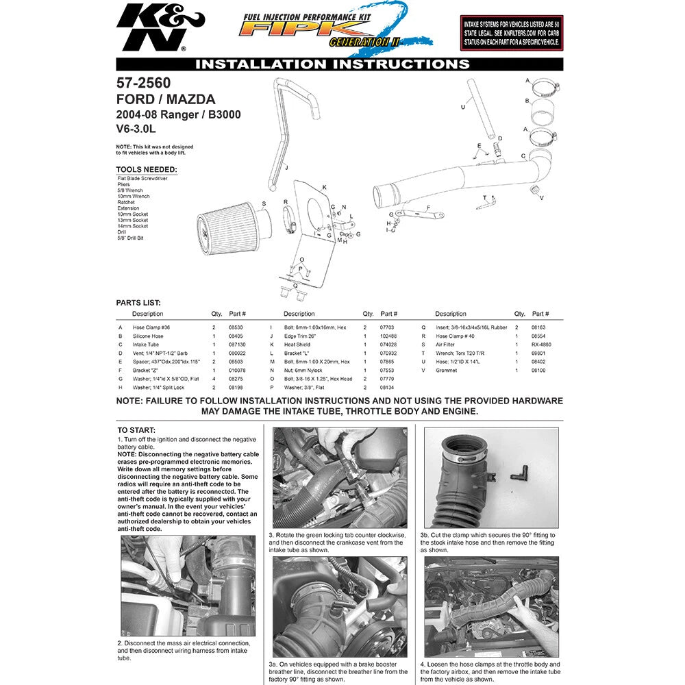 K&N Performance Intake Kit | Ford Ranger / Mazda B3000 (04) / B-Series (04) (57-2560)
