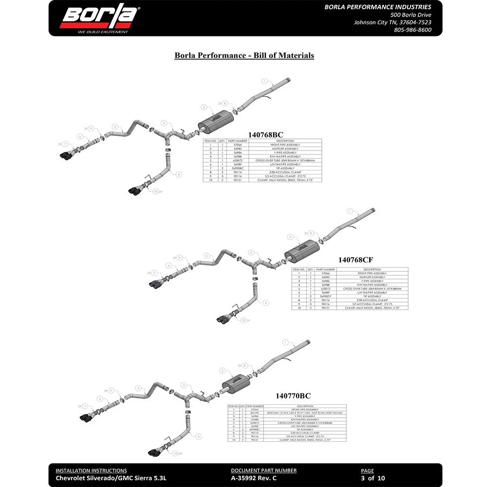 Borla Cat-Back Exhaust System - Touring | Multiple Fitments (140780)