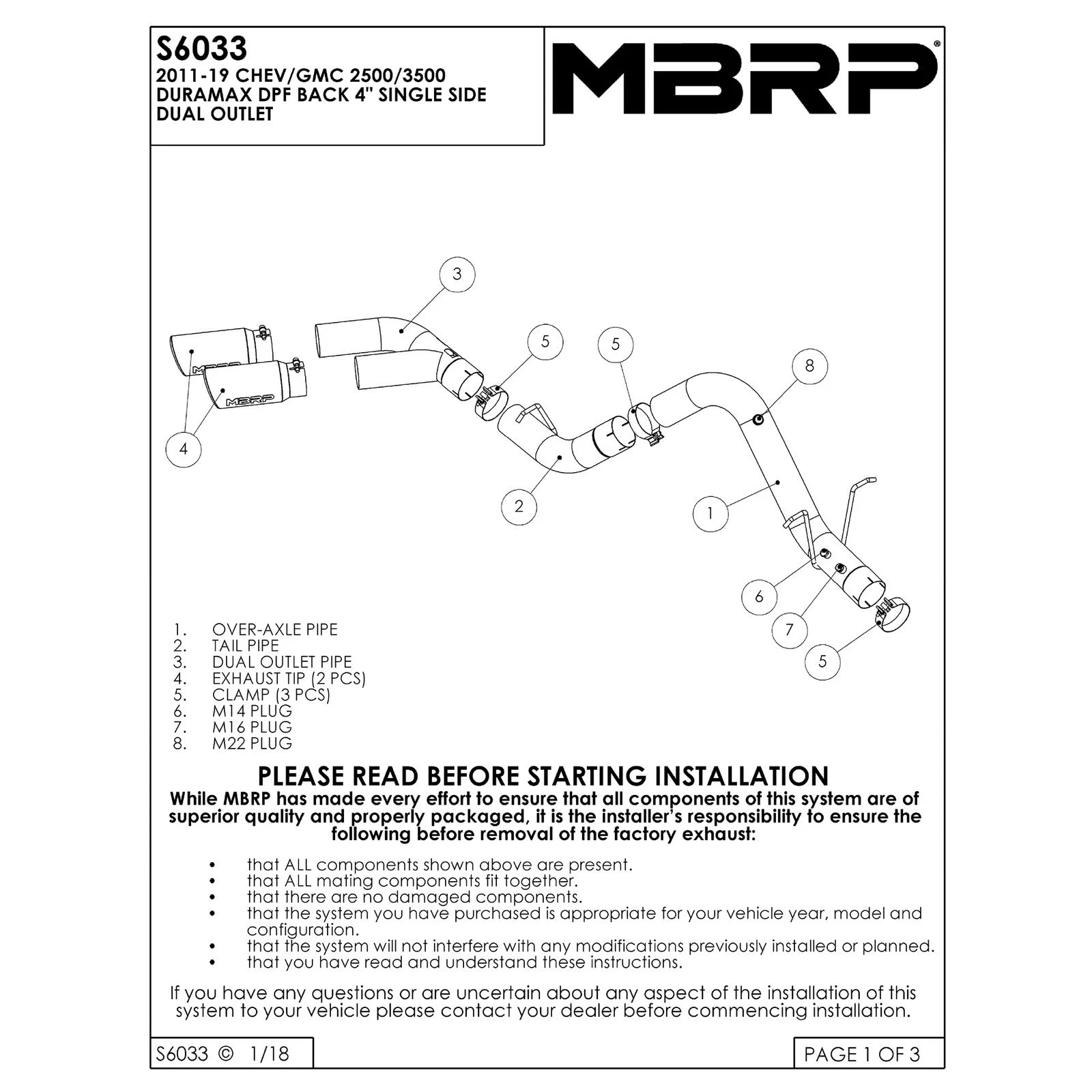 MBRP Alum Exhaust System | Chevy/GMC 2500/3500 4in Filter Back D&S (S6033AL)