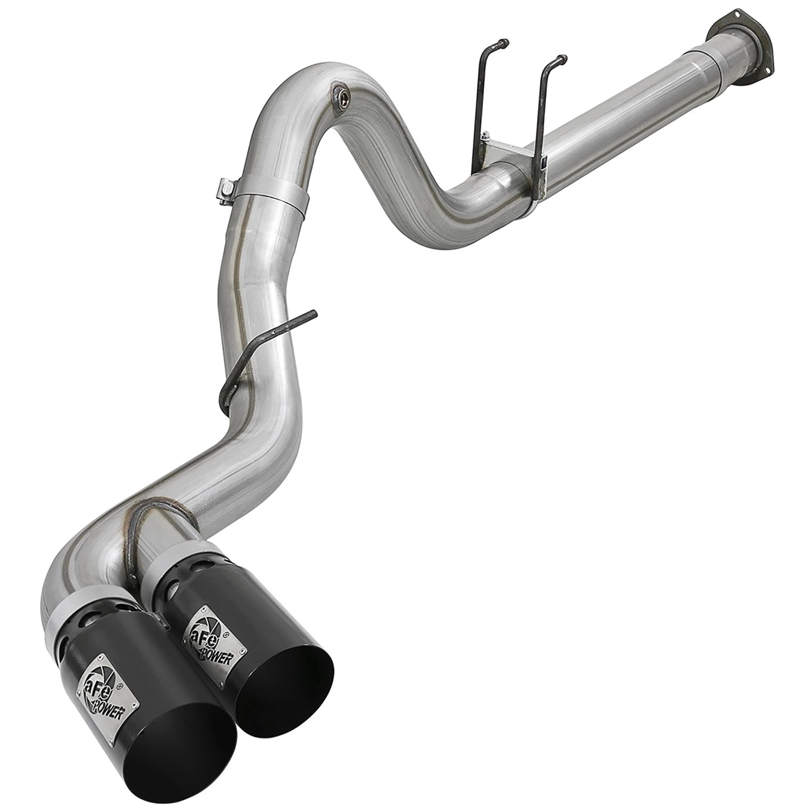 aFe Rebel XD 4in SS DPF-Back Exhaust w/ Dual Black Tips | Ford Diesel V8 6.7L (17-18) (49-43102-B)