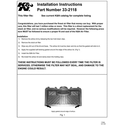 K&N Engineering 3.8L/5.7L Replacement Air Filter | Camaro/Firebird (98-02) (33-2118)