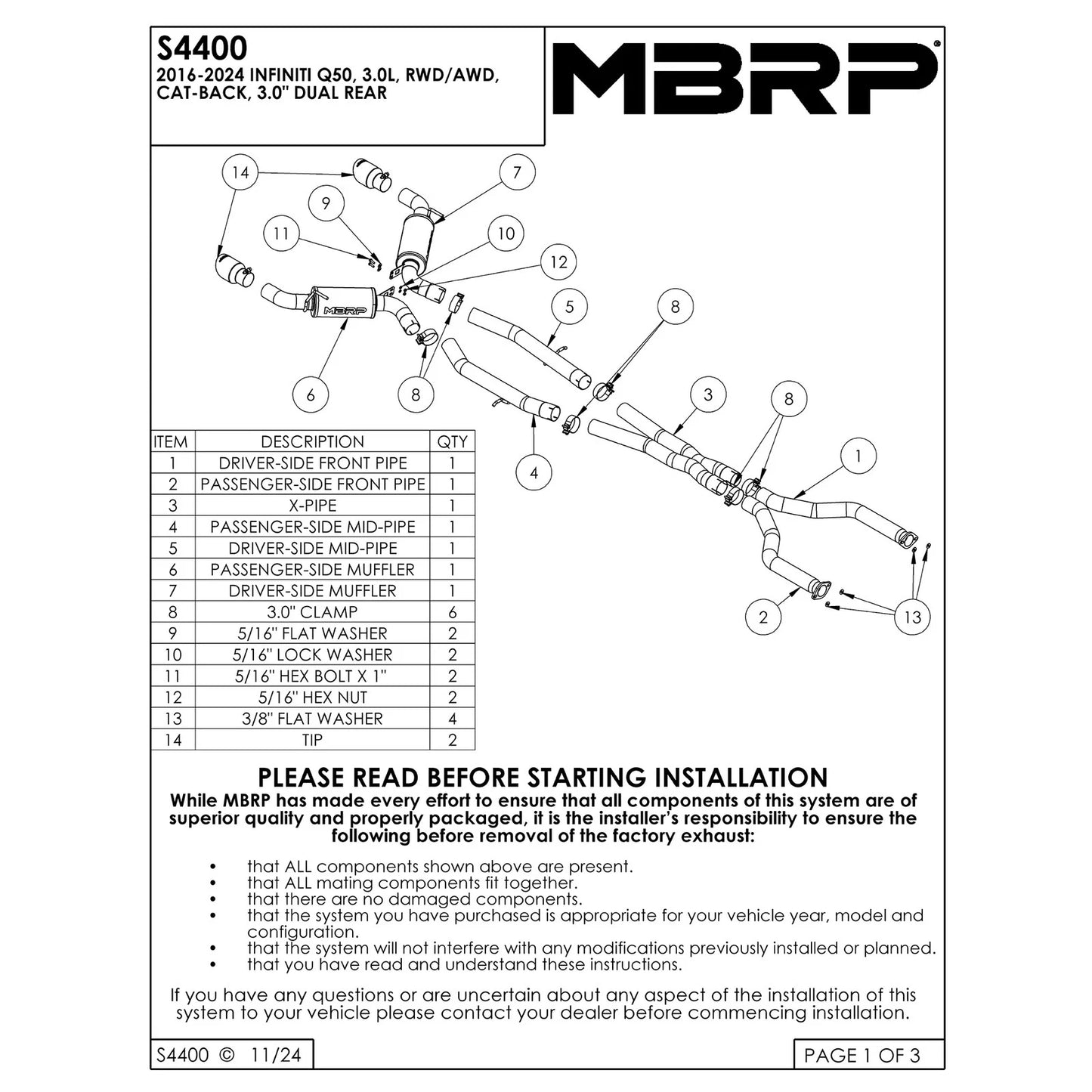 MBRP T304 Cat-Back Street Exhaust | 2016-2024 Infiniti Q50 3.0T (S44003XX)