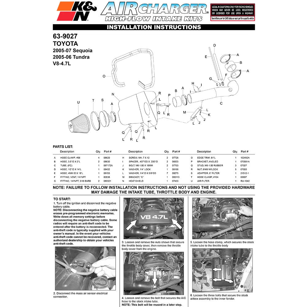 K&N AirCharger Performance Intake | Toyota Tundra / Sequoia (05-07) (63-9027)