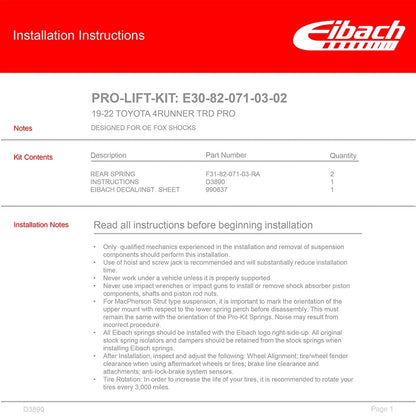 Eibach Suspension Lift Kit for 2019-2020 Toyota 4Runner