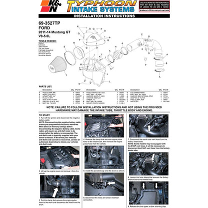 K&N 11-13 Ford Mustang GT 5.0L V8 Typhoon Performance Intake | Ford Mustang (11-13) (69-3527TP)