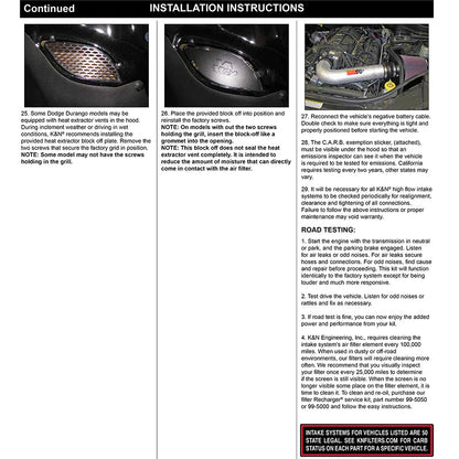 K&N High Flow Performance Intake | Jeep Grand Cherokee 5.7L V8 / Dodge Durango 5.7L V8 (77-1563KP)
