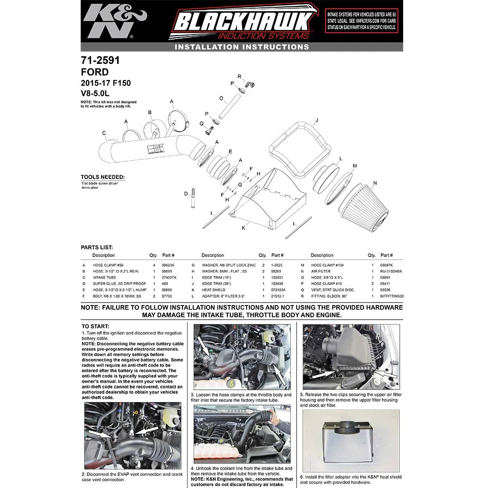 K&N 5.0L Performance Intake Kit | Ford F150 (15) (71-2591)