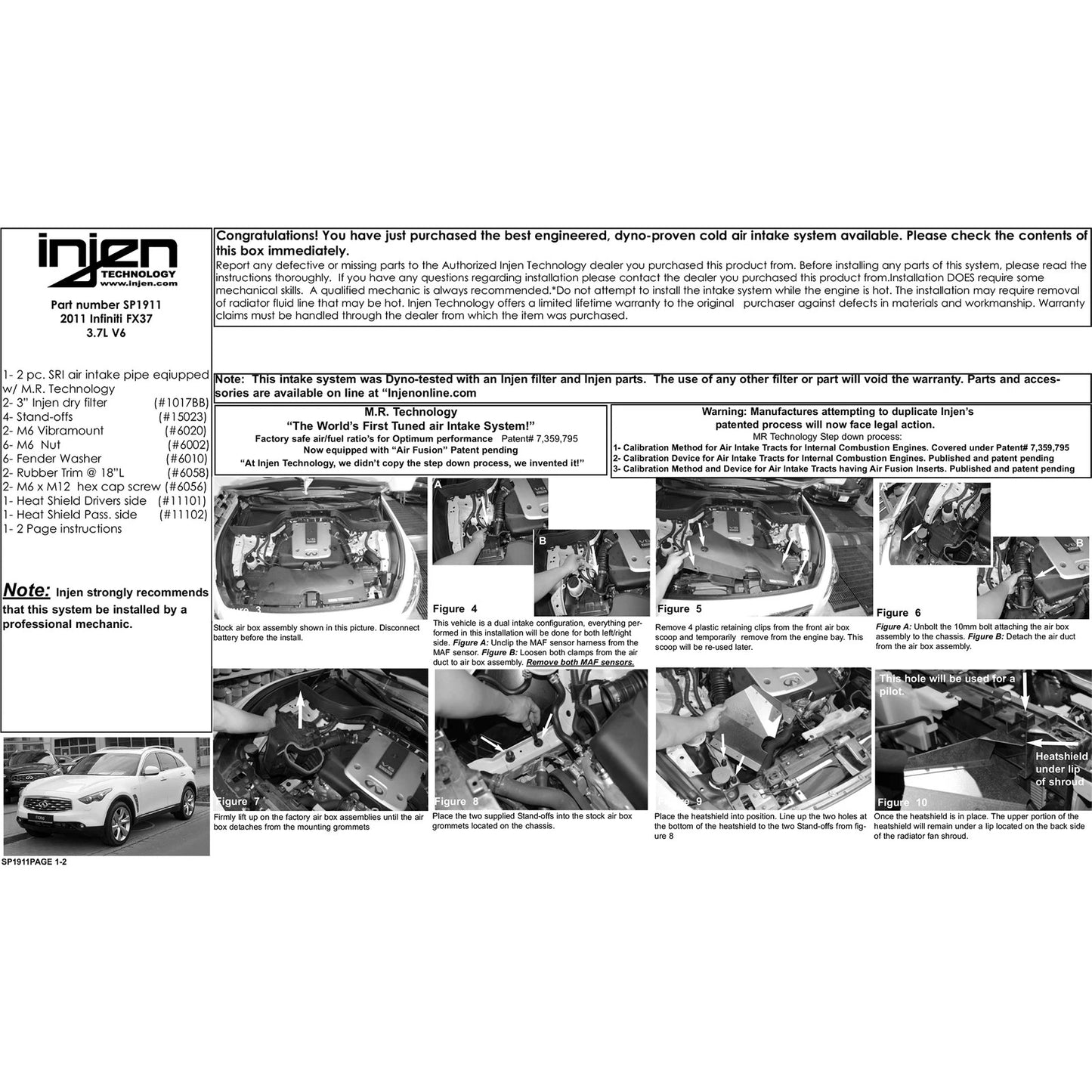 Injen 2008-2014 Infiniti FX50 Twin Short Ram Intake | SP1911P (SP1911P)